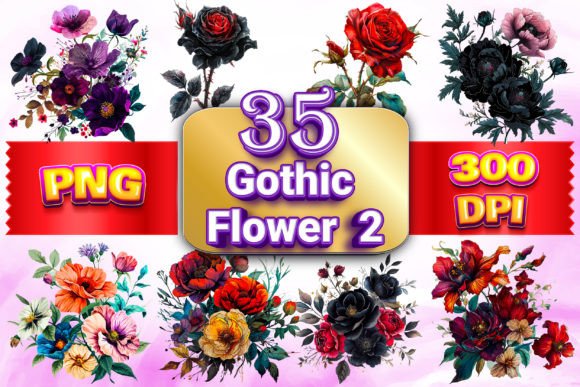 Download Gothic Flowers Clipart Bundle 2 - Gothic flowers Collection