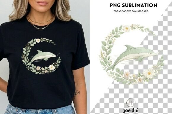 Download Dolphin Floral Wreath PNG | Ocean Animal - Premium Resources