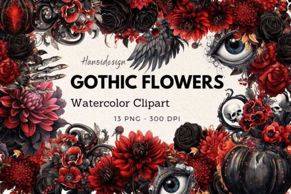 Download Gothic Flowers Watercolor Cliparts - Gothic flowers Collection