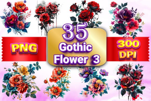 Download Gothic Flowers Clipart Bundle 3 - Gothic flowers Collection
