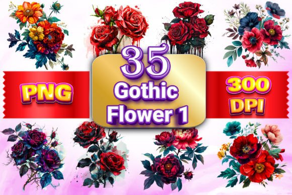 Download Gothic Flowers Clipart Bundle 1 - Gothic flowers Collection